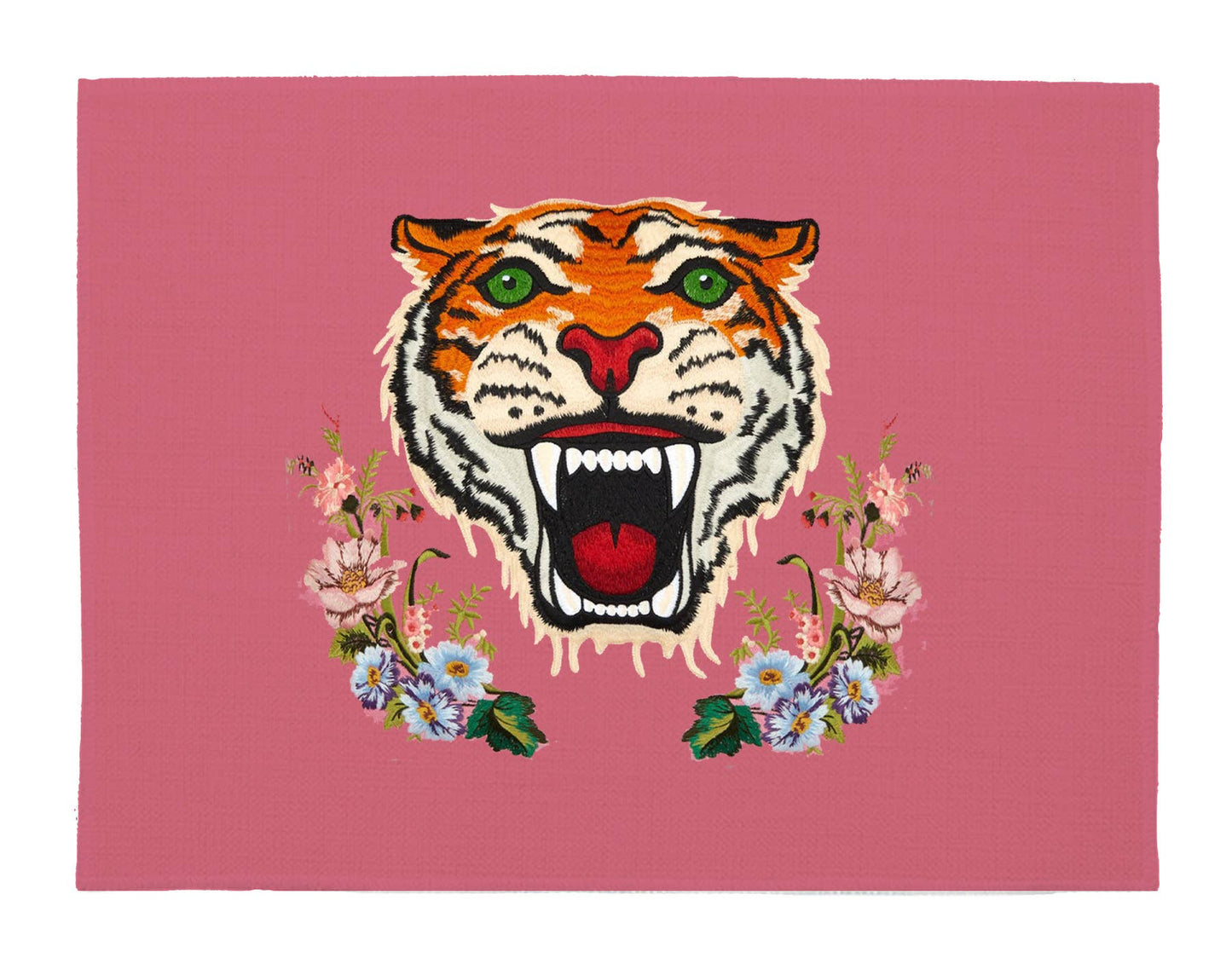 Tiger on Pink Linen Placemats: Round- Set of 4