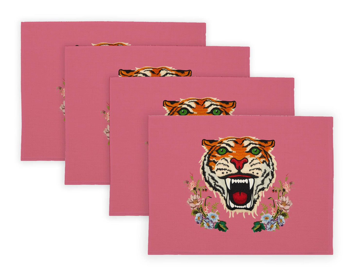 Tiger on Pink Linen Placemats: Round- Set of 4