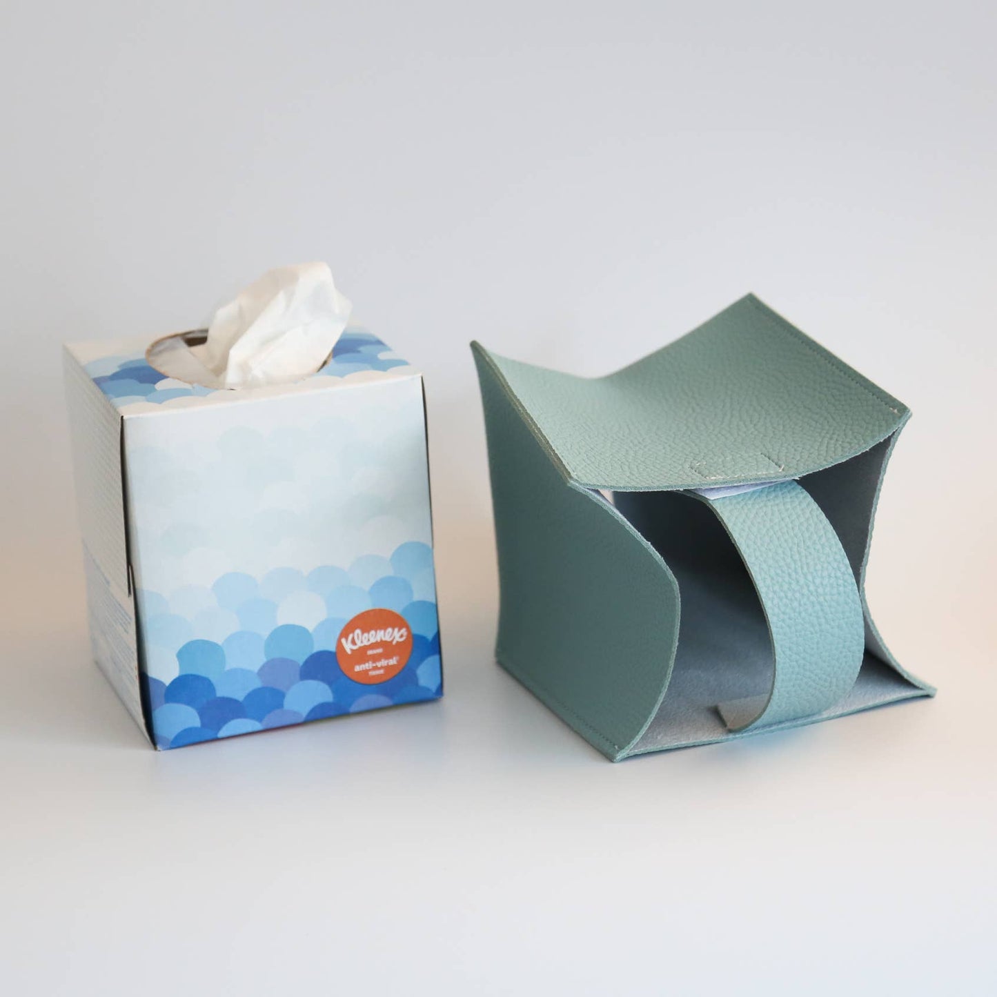 Vegan Leather Tissue Box Cover - Square: White