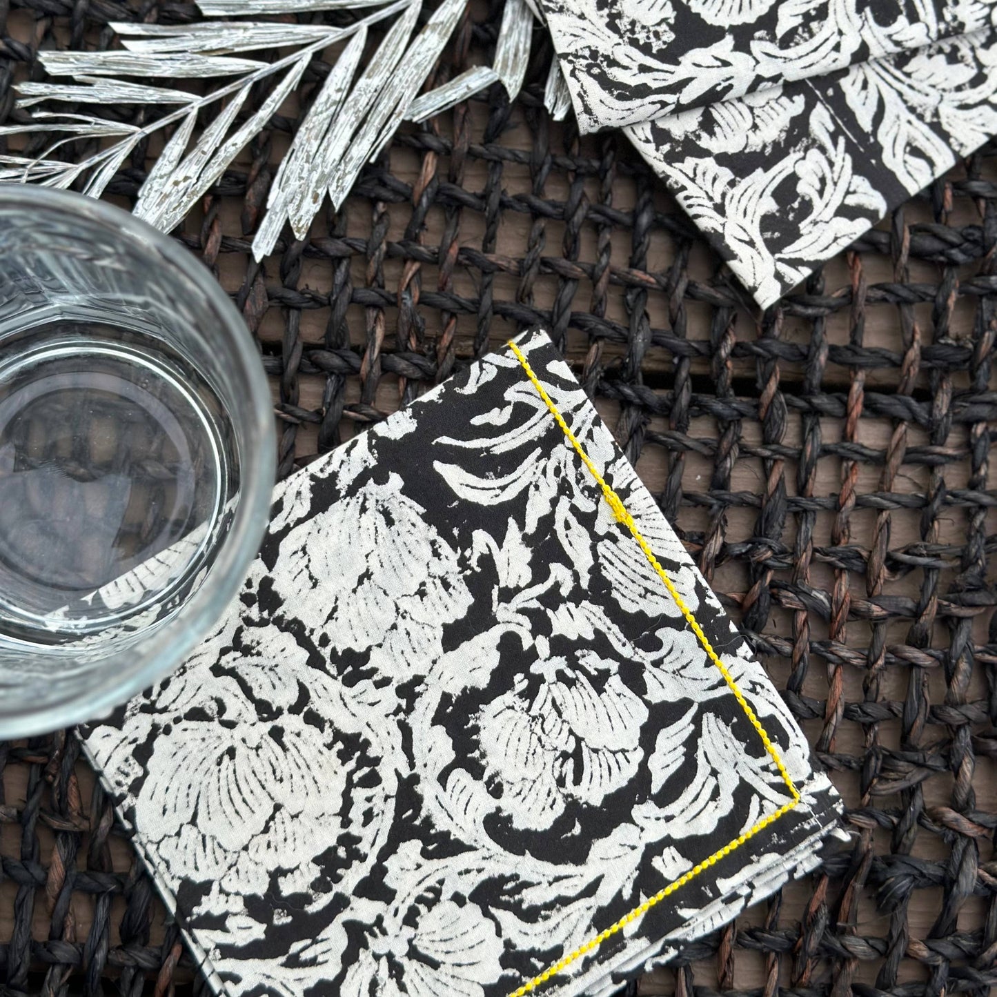 Black Flower Cocktail Napkins Naturally Dyed (Set of 4)
