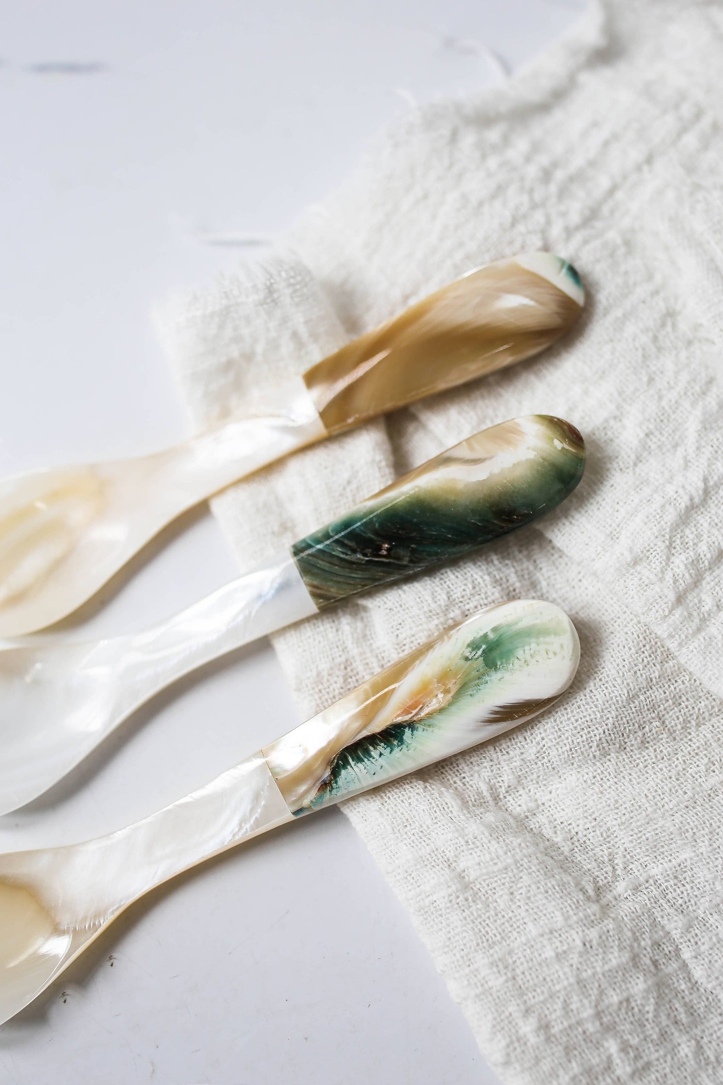 Mother of Pearl and Green Handled Spoon
