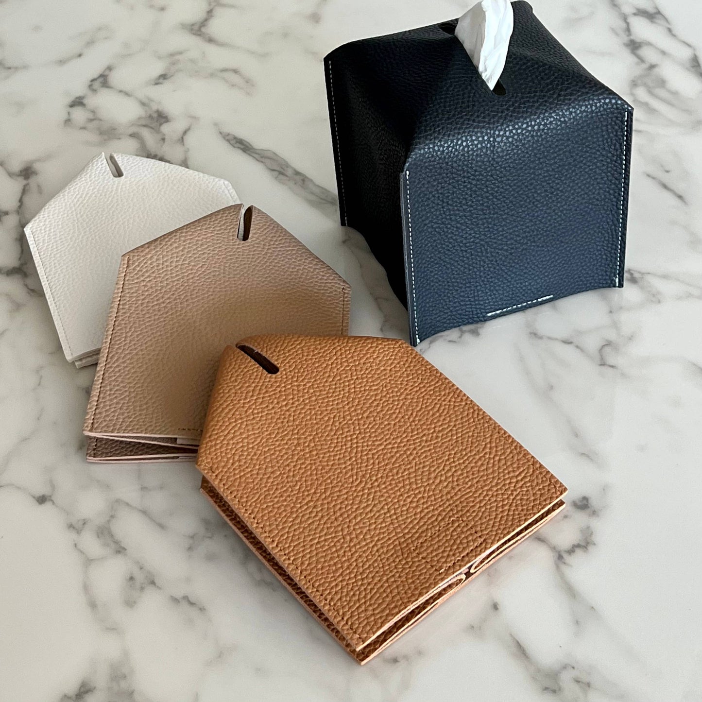 Vegan Leather Tissue Box Cover - Square: White