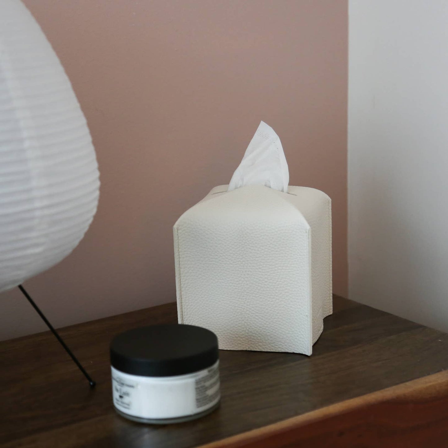 Vegan Leather Tissue Box Cover - Square: White