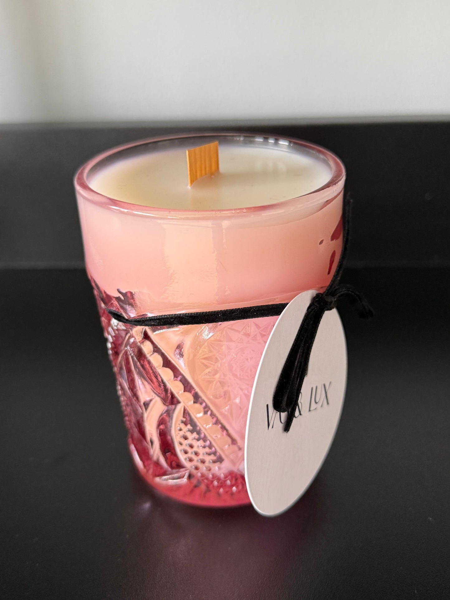 Vas + Lux | Pink Cut Crystal Glass | Cardamom Tea + Grapefruit