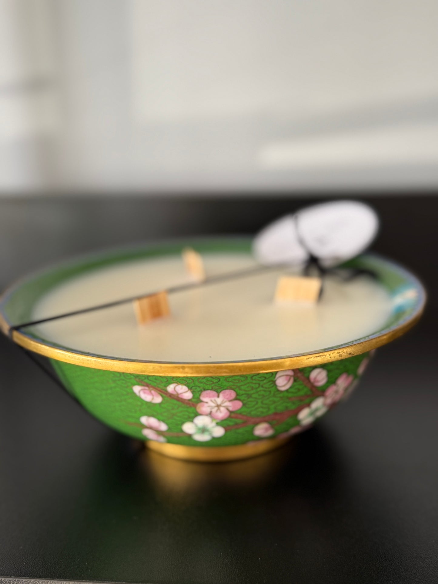 Vas + Lux | Brass and Green Enamel Chinoiserie Cherry Blossom Bowl | Palo Santal