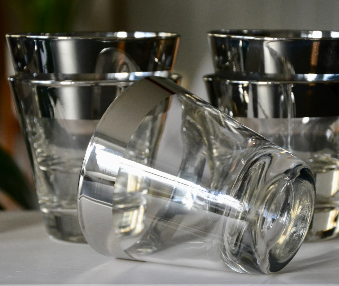 Vintage MCM Bourbon Glasses with Silver Rim | SET 2