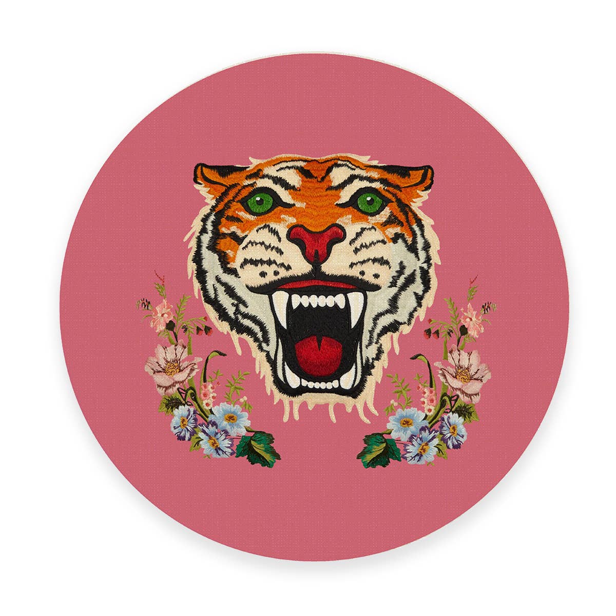 Tiger on Pink Linen Placemats: Round- Set of 4