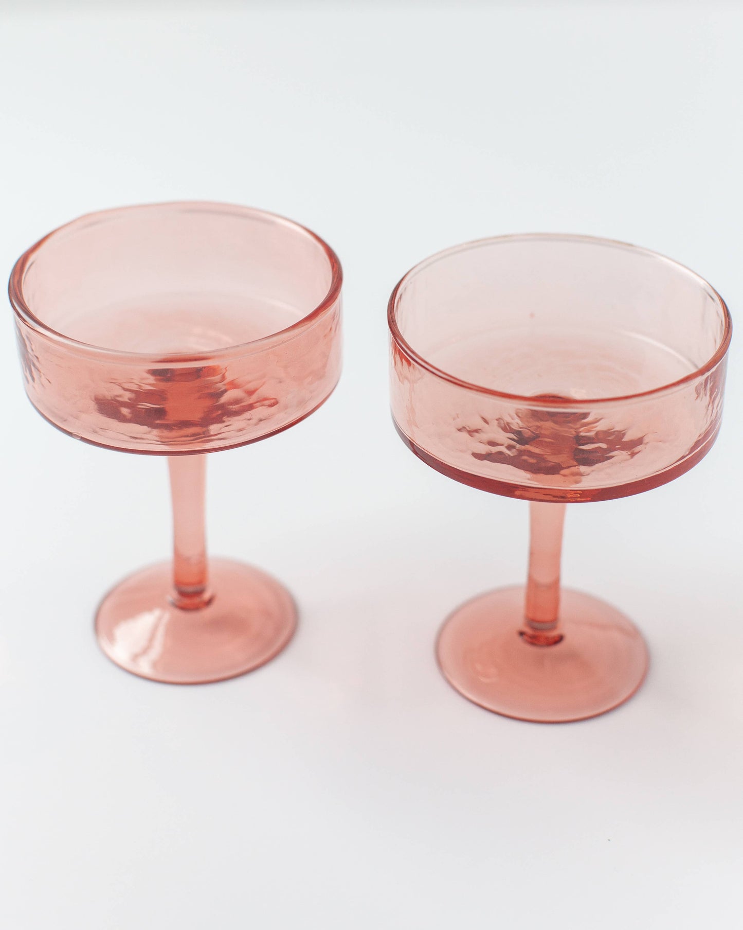 Handblown Hammered Coupe Cocktail Glass Pair: Blush