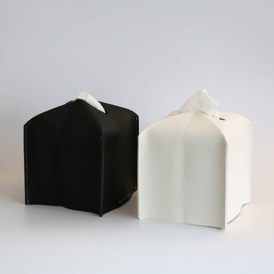 Vegan Leather Tissue Box Cover - Square: White