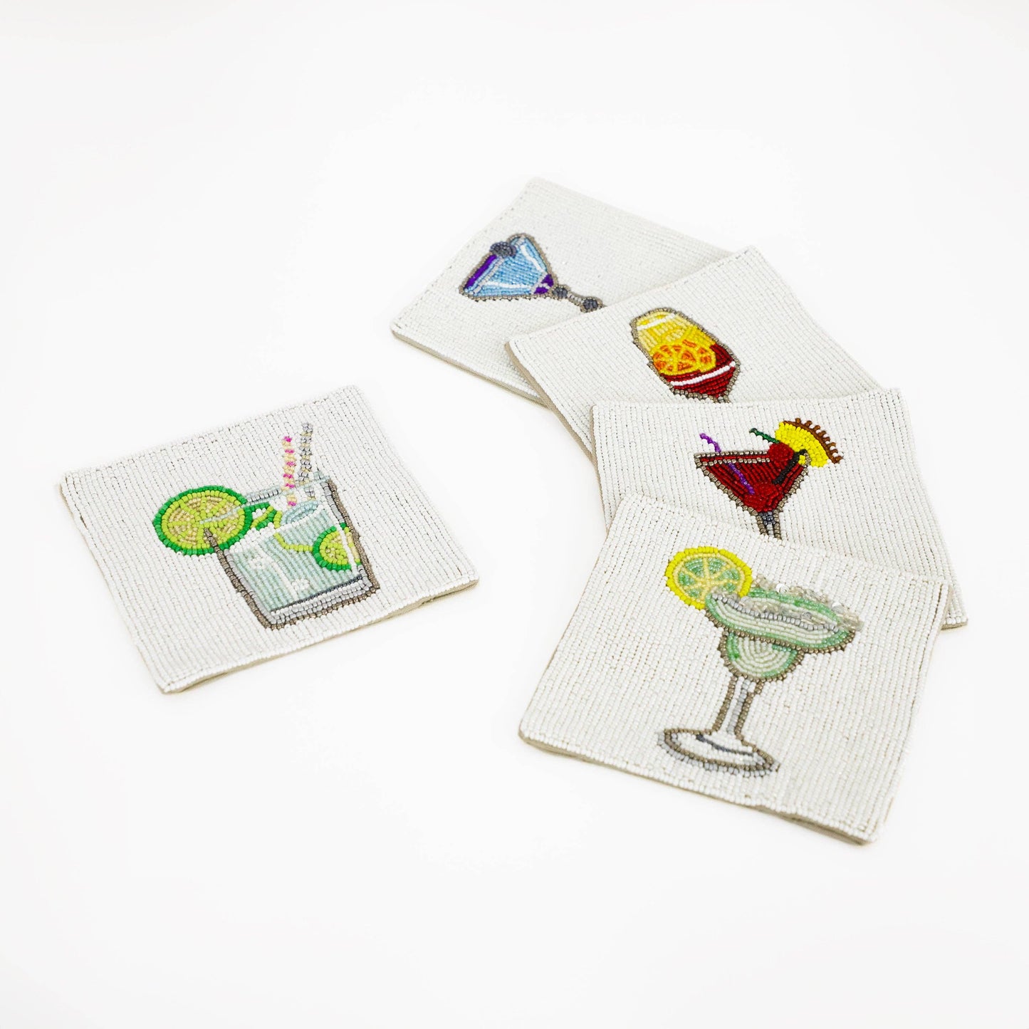 Beaded Drink Coaster, Set of 5 Coasters: One of each design