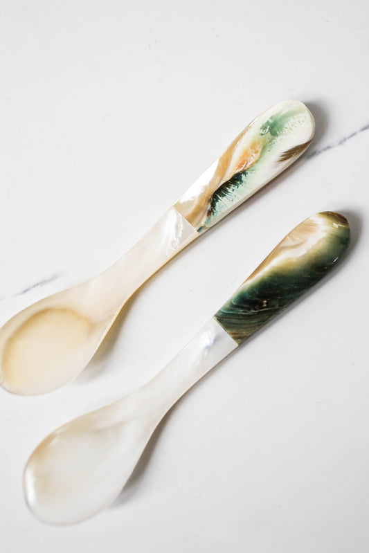 Mother of Pearl and Green Handled Spoon