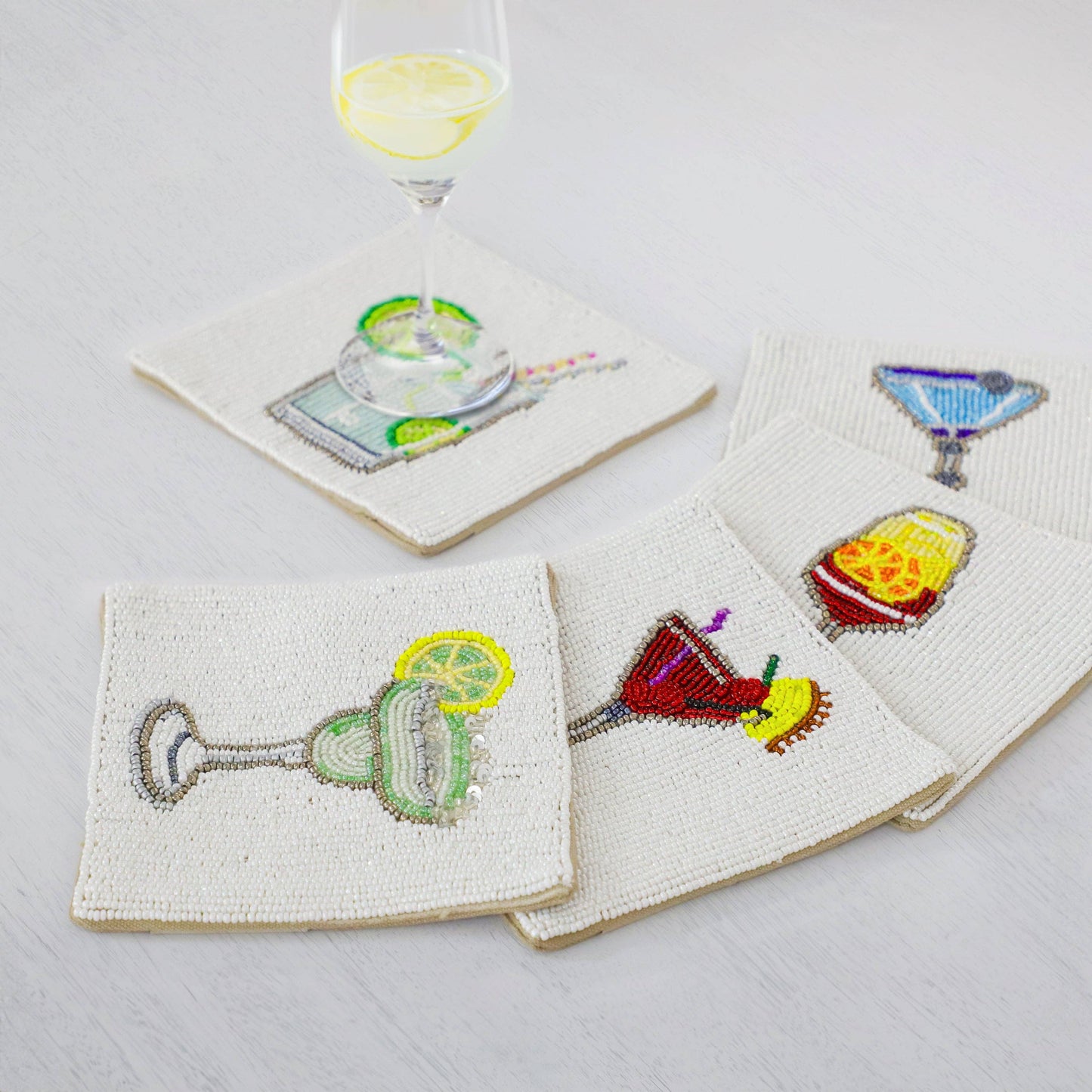 Beaded Drink Coaster, Set of 5 Coasters: One of each design