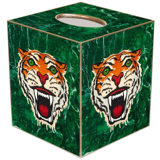 Tiger on Malachite Tissue Box Cover: Wood