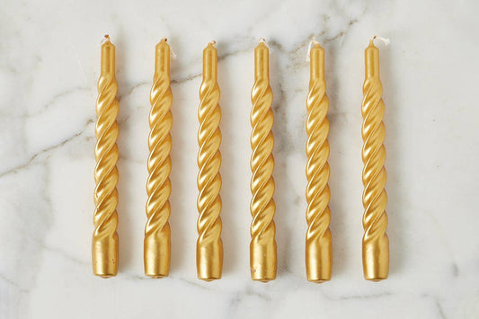 Gold Twisted Taper Candles, Set of 2