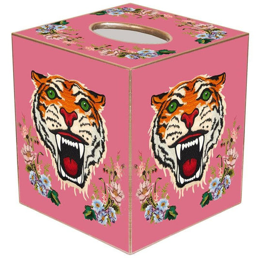 Pink Tiger Tissue Box Cover: Wood