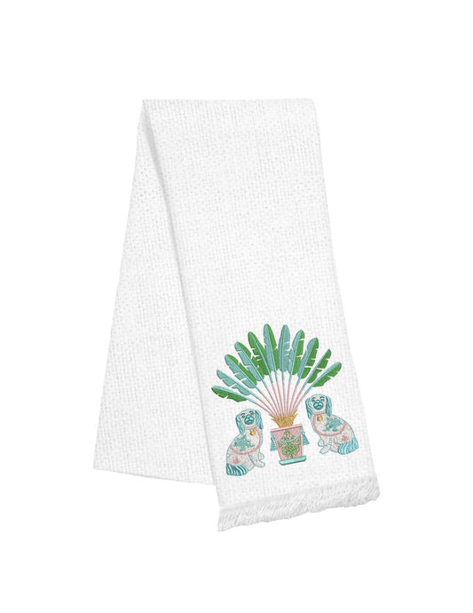 Fringe Linen Towel - Palm Dogs White