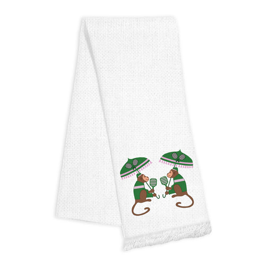 Linen Fringe Towel-Pickleball Monkey