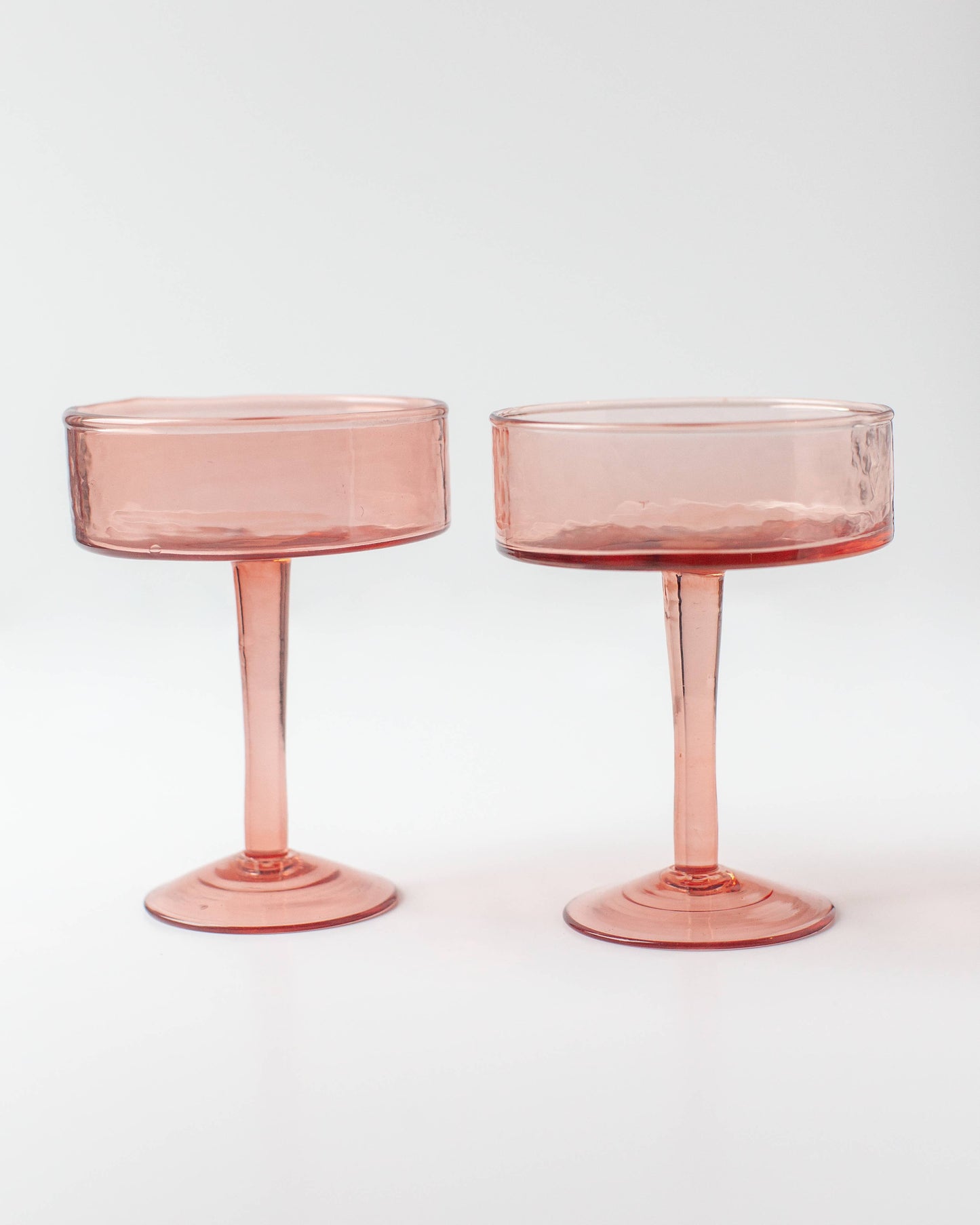 Handblown Hammered Coupe Cocktail Glass Pair: Blush